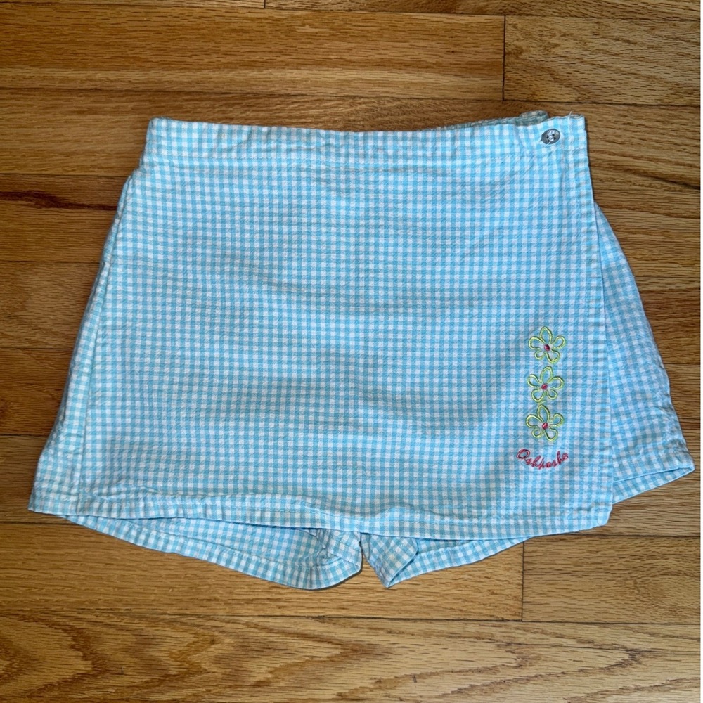 Vintage Y2K OshKosh B'gosh Gingham Skort Girls 6 Blue Check Embroidered Flowers